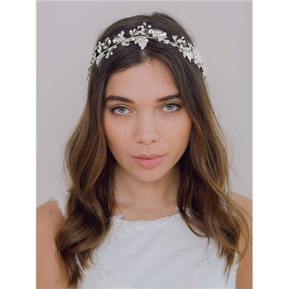 SWEETV Handmade Leaf Wedding Headpieces for Bride Hair Accessories Crystal main image 6